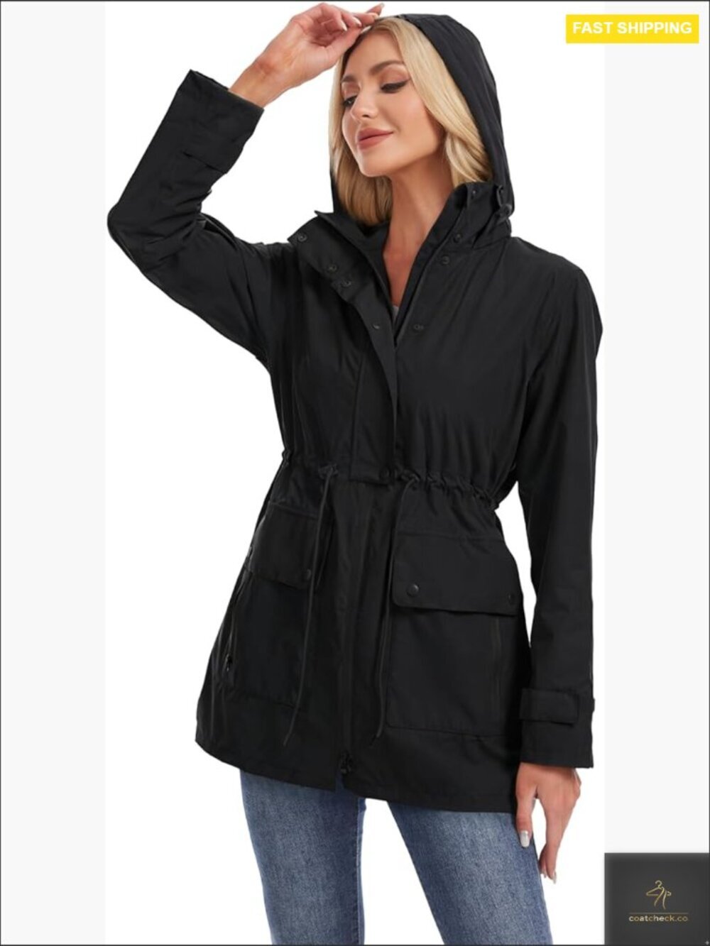 Women's Waterproof Rain Jacket Long Hooded Windbreaker Trench Coat